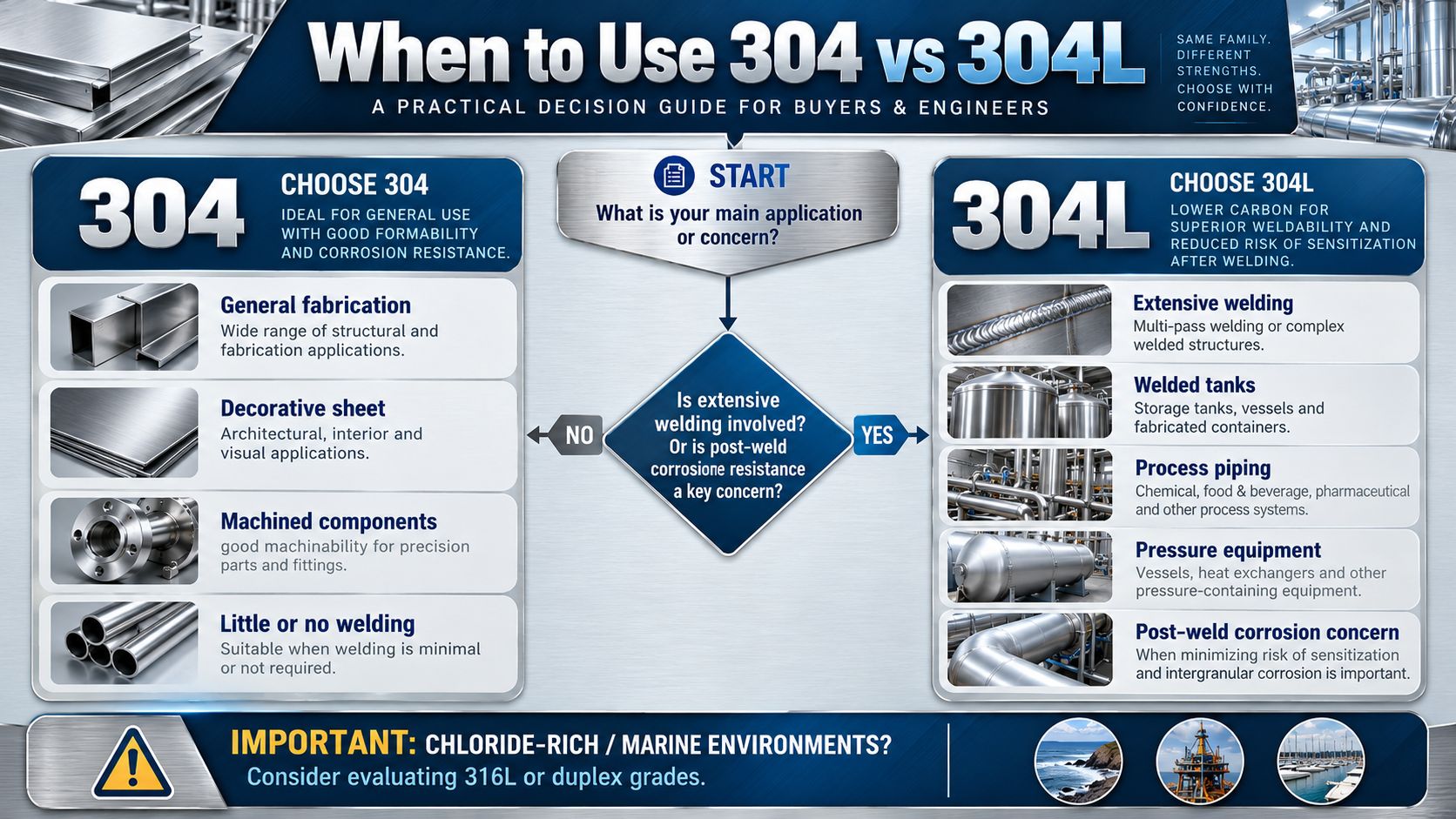 When to Use 304 vs 304L Stainless Steel