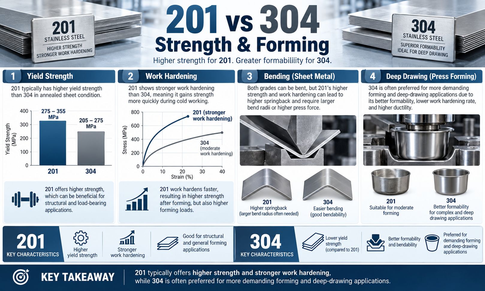 201 vs 304 Stainless Steel Strength and Work Hardening Comparison