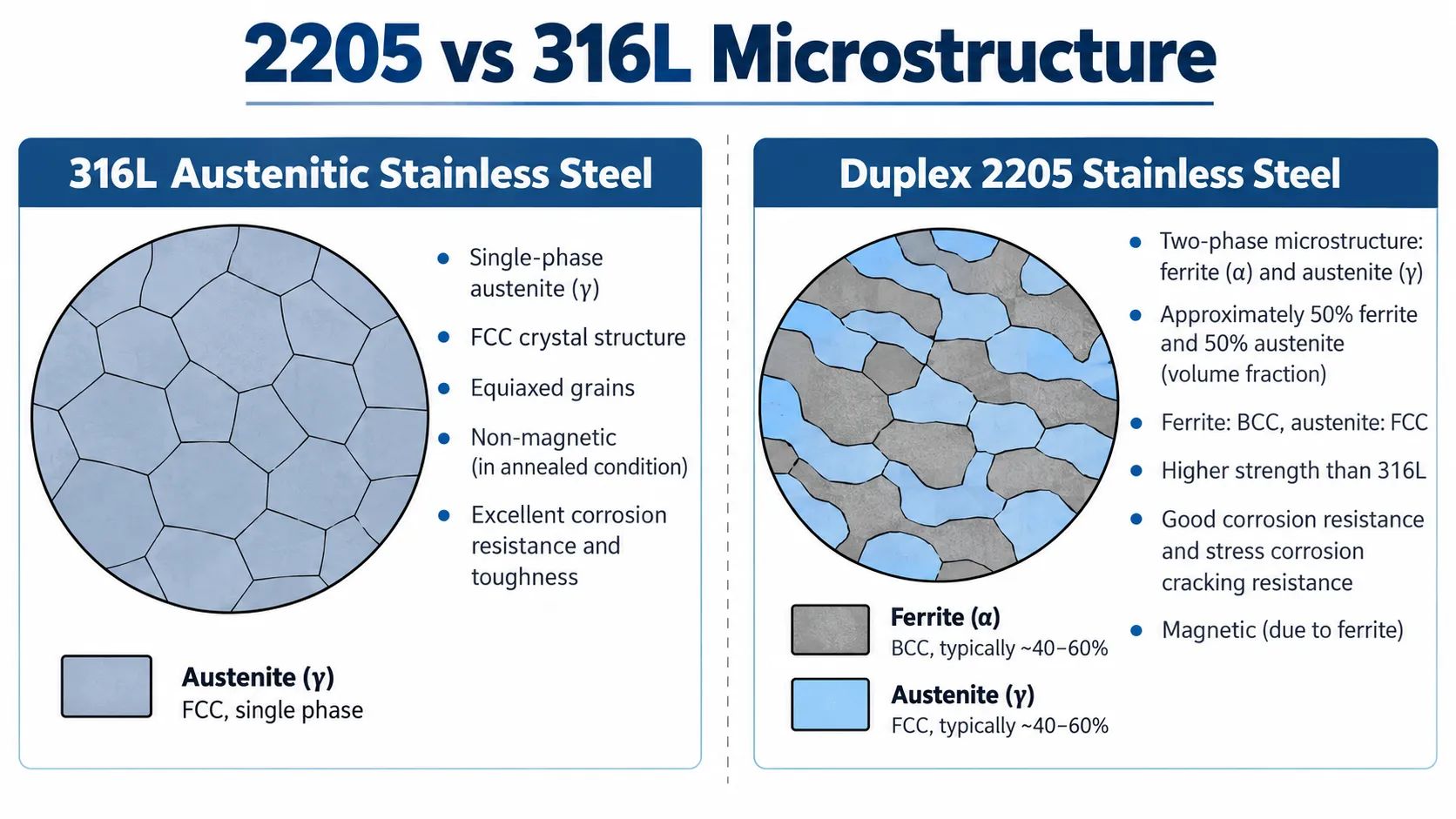 Duplex 2205 vs 316L Stainless Steel Microstructure