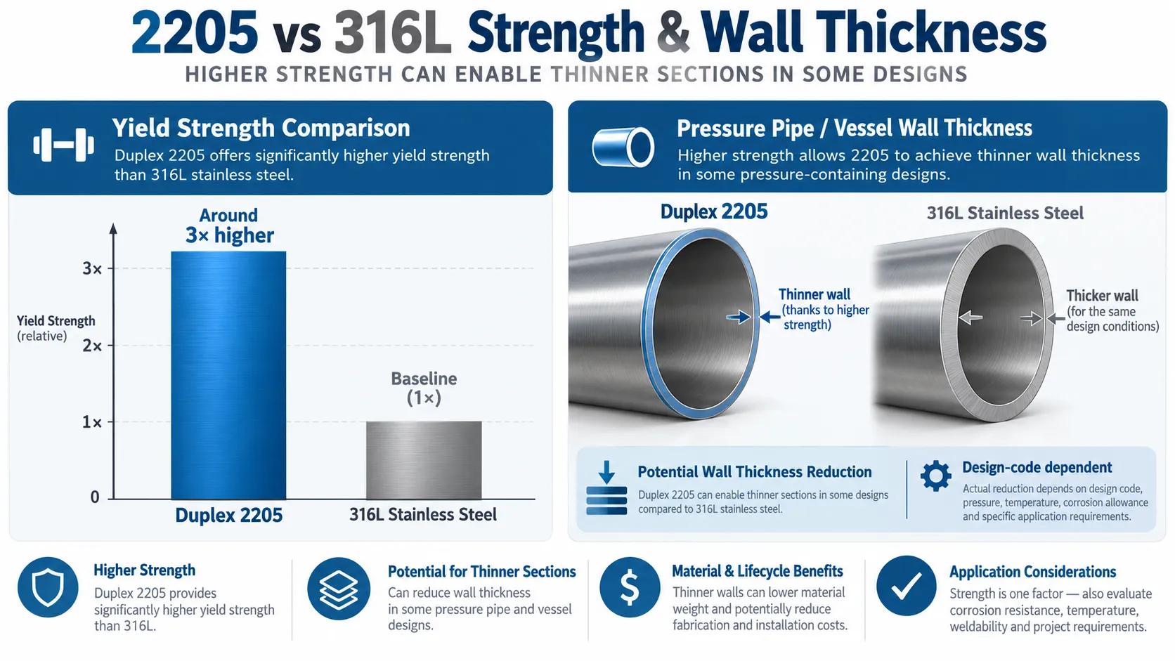 2205 vs 316L Strength and Potential Wall Thickness Reduction