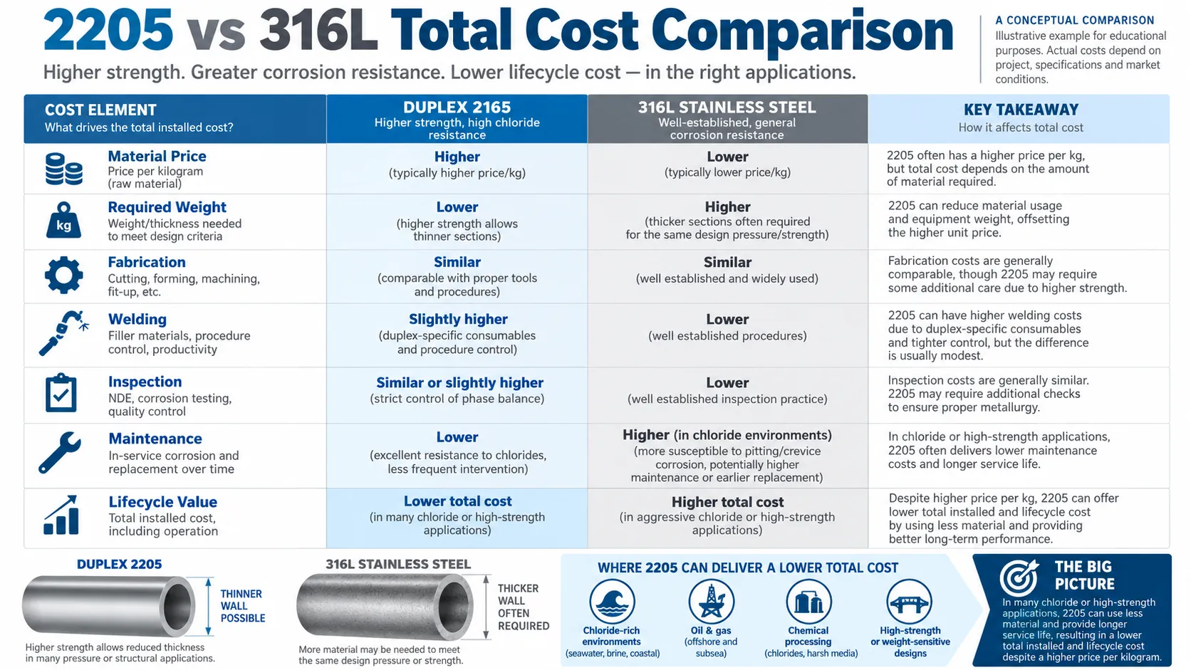 2205 vs 316L Total Installed Cost and Lifecycle Comparison