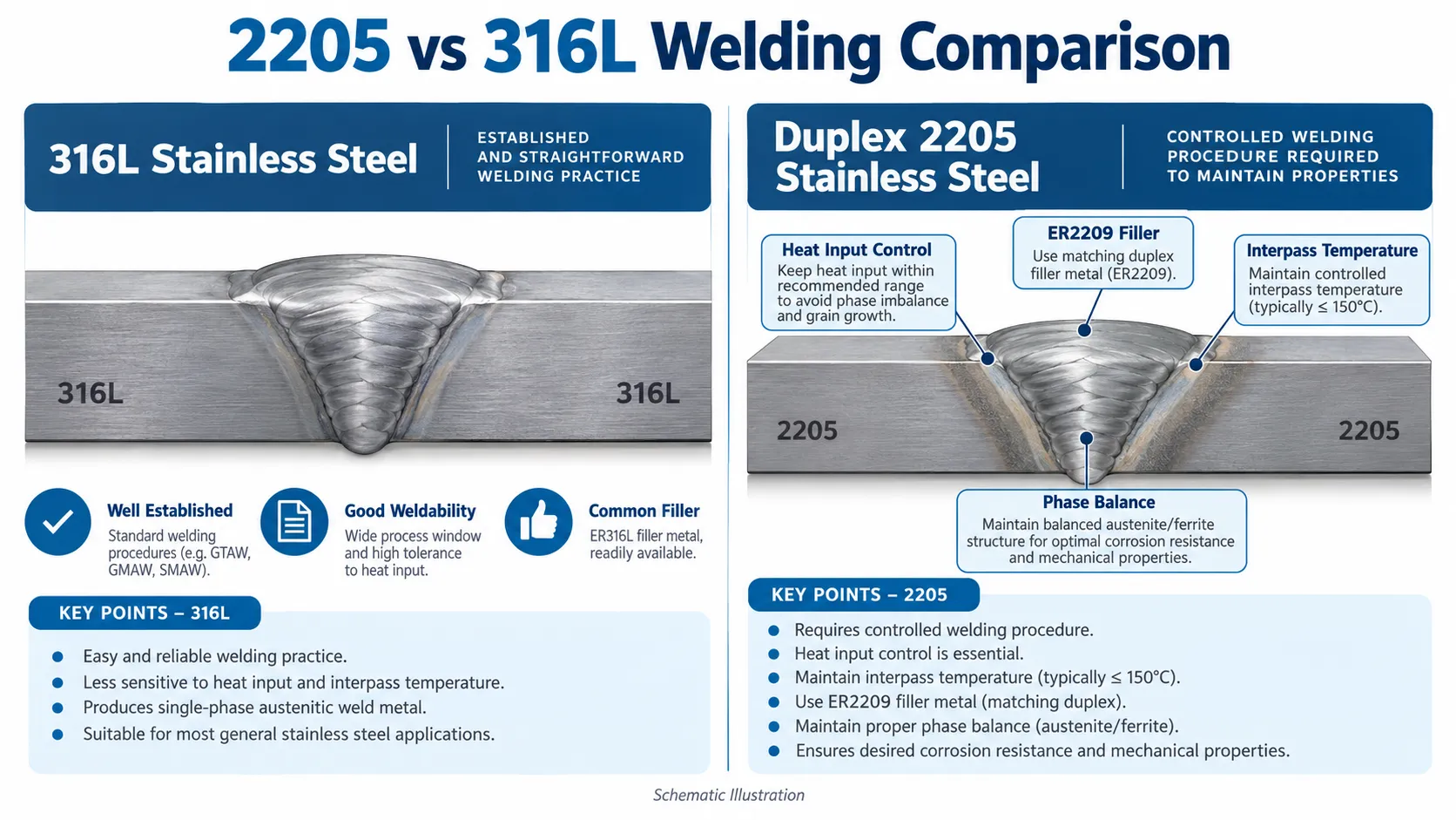 Duplex 2205 vs 316L Stainless Steel Welding Comparison
